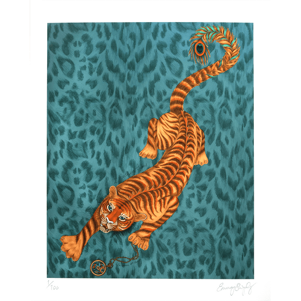 emma j shipley Tigris Fine Art Print - Teal