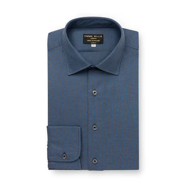 emma willis Blue/Black Houndstooth Check Brushed Cotton Shirt