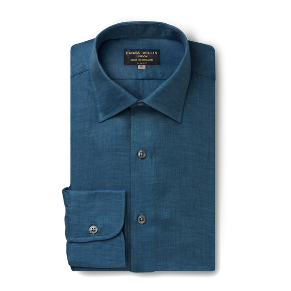 Emma Willis Indigo Herringbone Linen Shirt - New