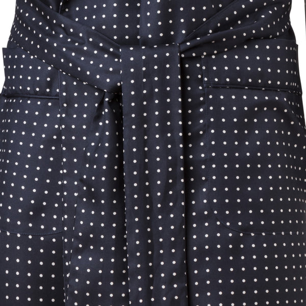 Emma Willis Navy And White Spot Silk Dressing Gown