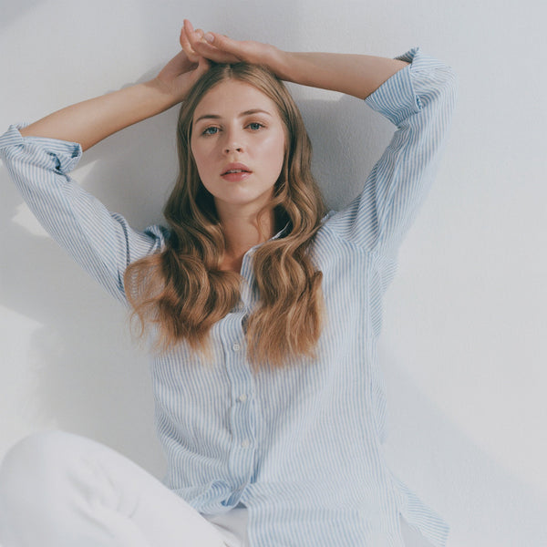 emma willis Sky Bengal Stripe Linen Drew Shirt