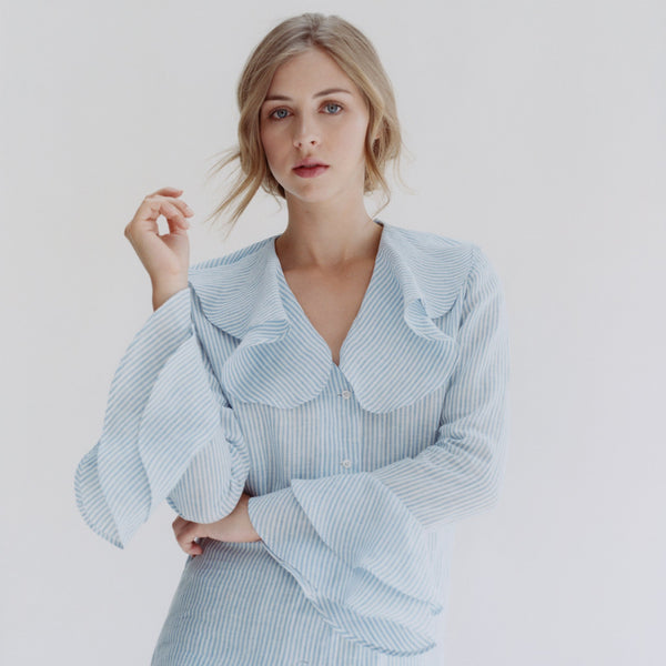 emma willis Sky Bengal Stripe Linen Gypsy Shirt