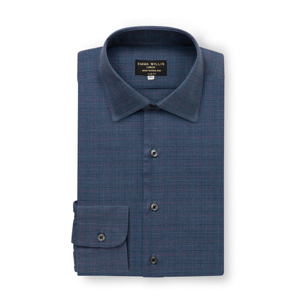 emma willis Royal Blue Prince of Wales Check Brushed Cotton Shirt