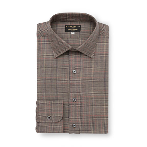 emma willis Tobacco Prince of Wales Check Brushed Cotton Shirt