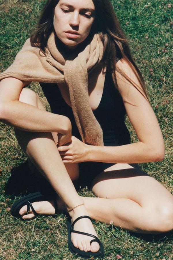 Emme Parsons Bari Pool Slide In Black Nappa And Rubber — Final Sale