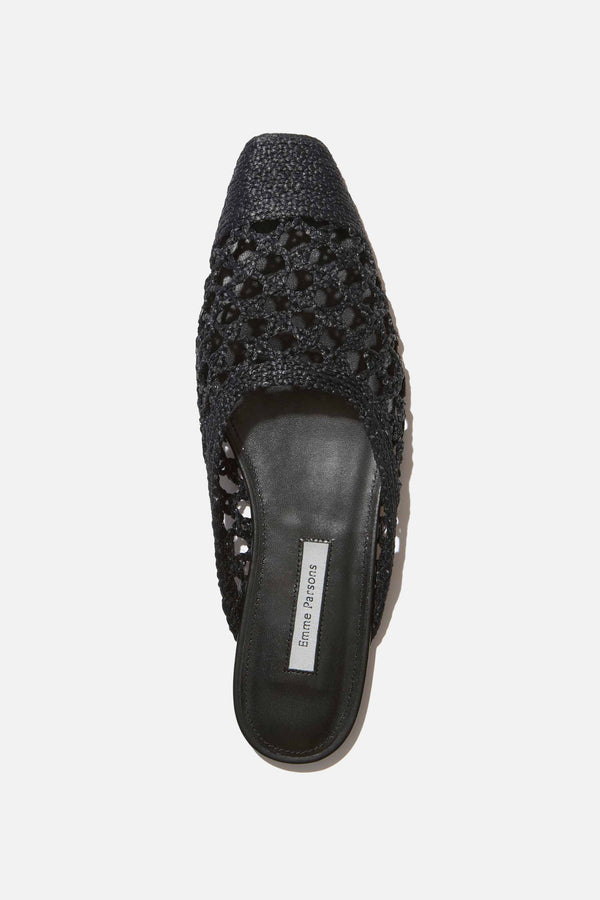 Emme Parsons Flat Mule In Black Raffia — Final Sale