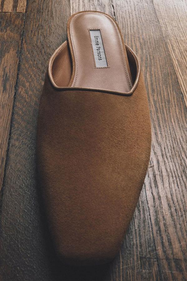 Emme Parsons Flat Mule In Caramel Suede