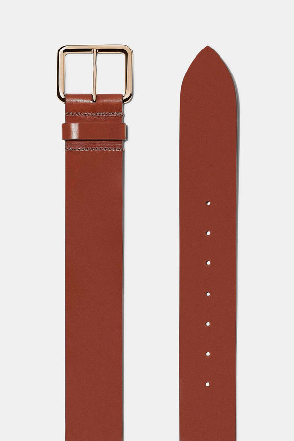 Emme Parsons Largo Belt In Chestnut With Gold Buckle — Exclusive
