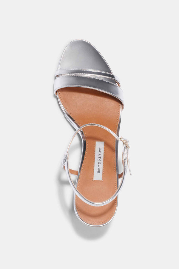 Emme Parsons Simple Block Heel In Mirrored Silver Metallic — Final Sale
