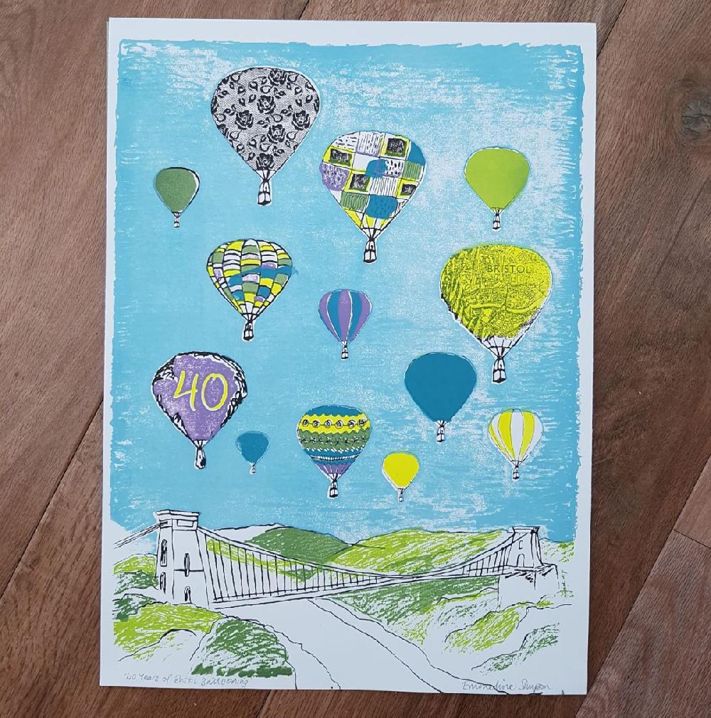 Emmeline Simpson 40 Years Of Bristol Balloon Fiesta A3 Screen Print