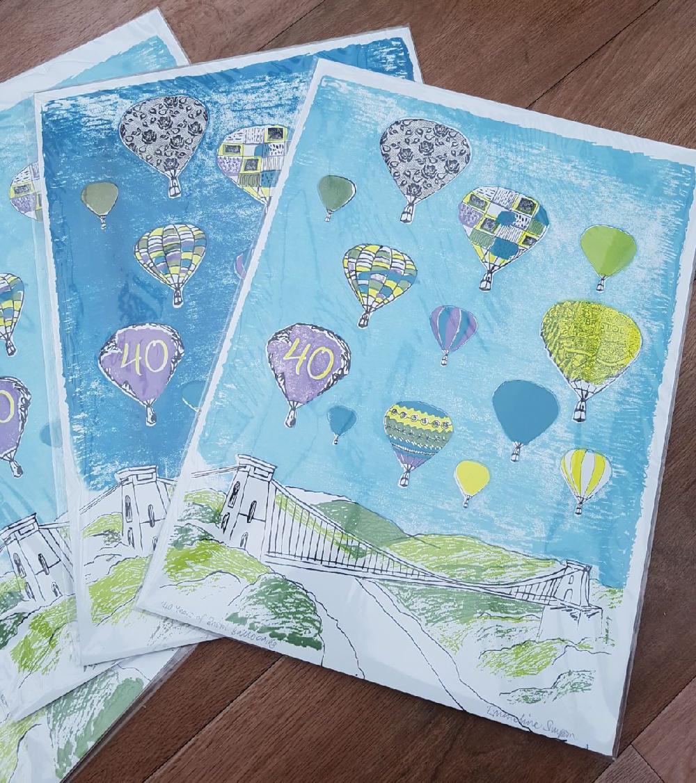 emmeline simpson 40 Years of Bristol Balloon Fiesta A3 Screen Print