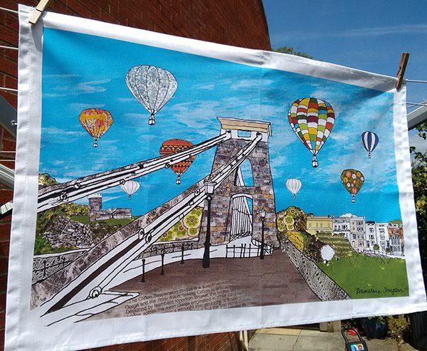 Emmeline Simpson Balloons Over The Toll Bridge Bristol Tea Towel