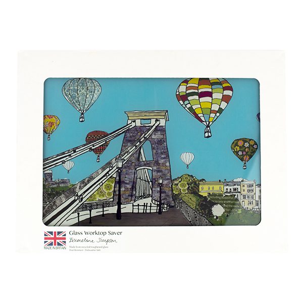 Emmeline Simpson Balloons Over The Toll Bridge Glass Worktop Saver