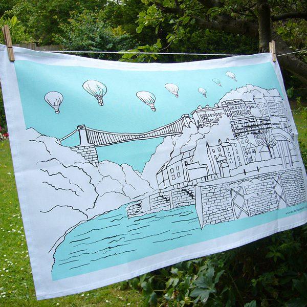 Emmeline Simpson Clifton Balloons Bristol Tea Towel Aqua