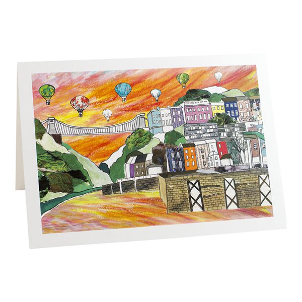 emmeline simpson Clifton Balloons Sunset Bristol Greetings Card