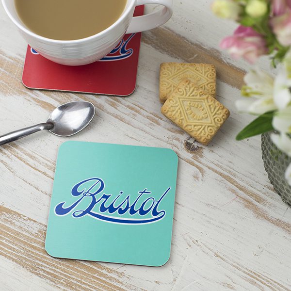 emmeline simpson Bristol Logo Turquoise Coaster
