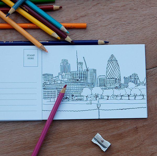 Emmeline Simpson London Postcard Colouring Book