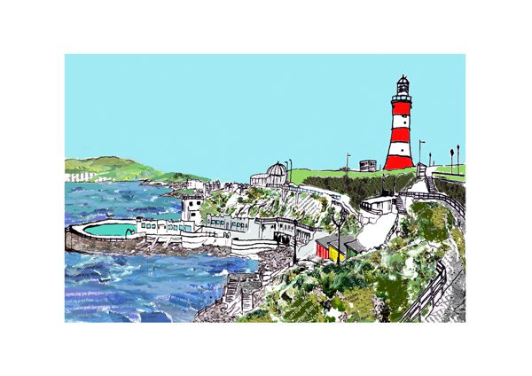 Emmeline Simpson Plymouth Hoe A4 Signed Print
