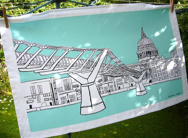 emmeline simpson London Tea Towel Millennium Bridge Aqua