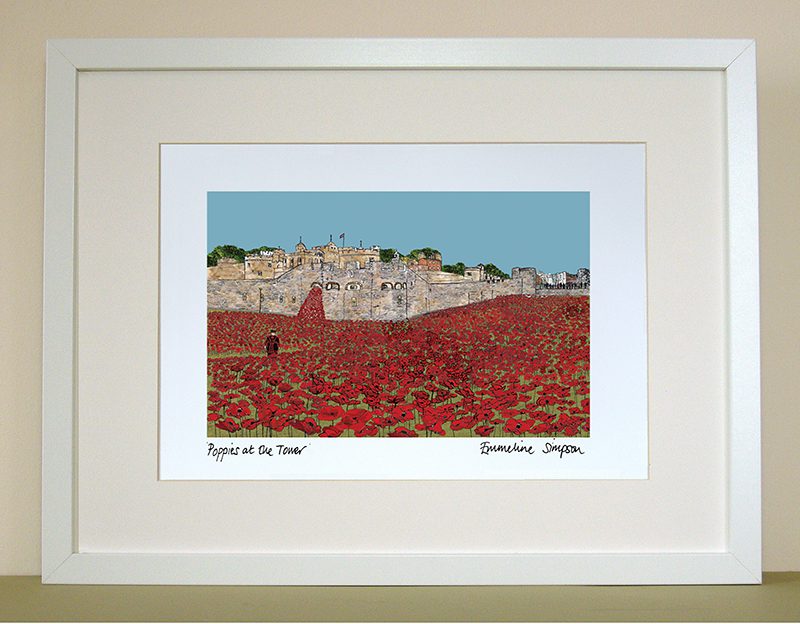emmeline simpson Poppies at the Tower of London A4 Signed Print