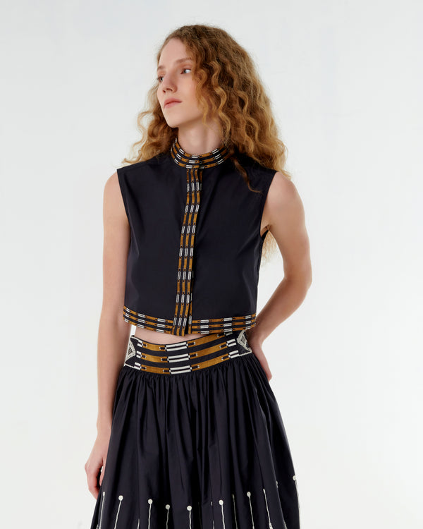 emporio sirenuse Andorra Top with Greek Rooster Embroidery