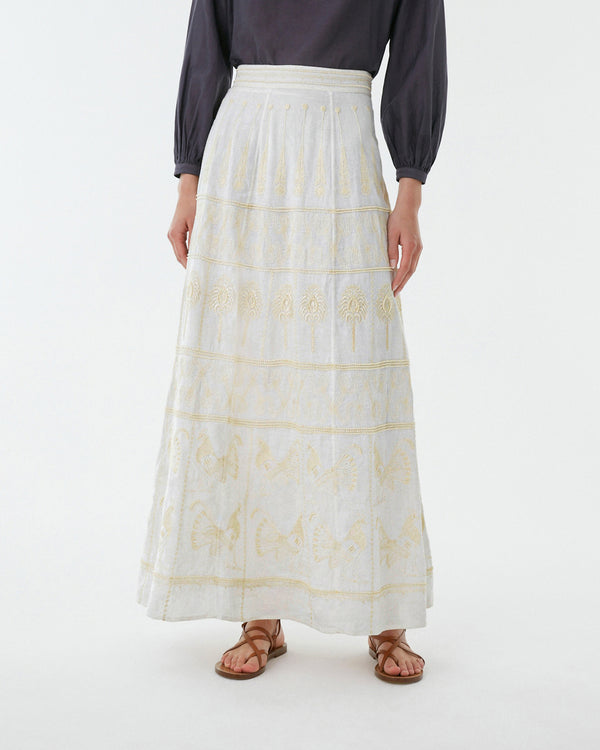 Emporio Sirenuse Camille Skirt With Greek Rooster Embroidery