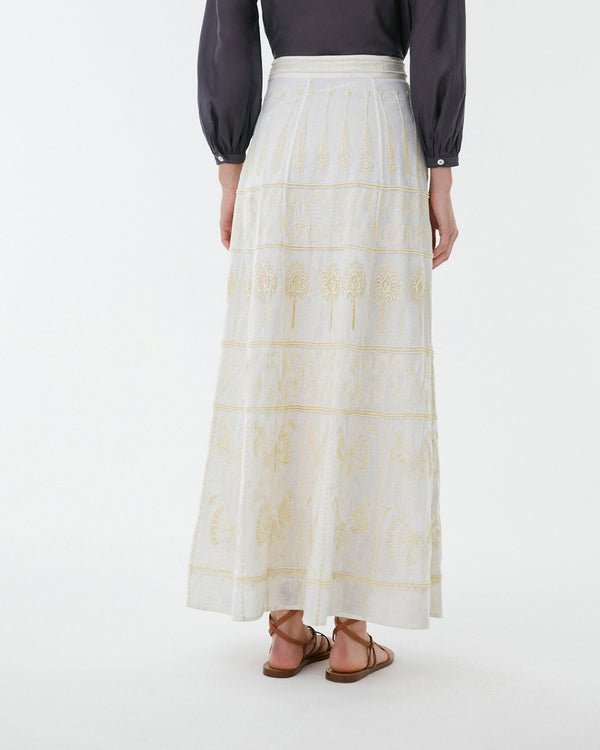 Emporio Sirenuse Camille Skirt With Greek Rooster Embroidery