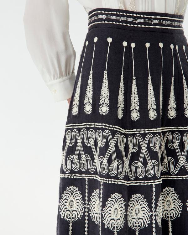 Emporio Sirenuse Camille Skirt With Greek Rooster Embroidery