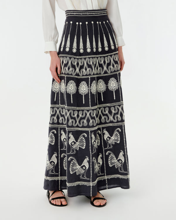 Emporio Sirenuse Camille Skirt With Greek Rooster Embroidery