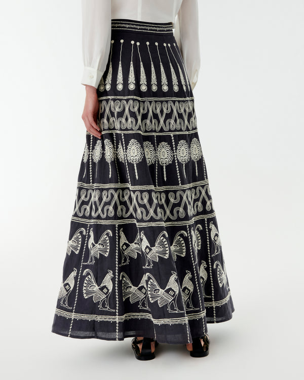 Emporio Sirenuse Camille Skirt With Greek Rooster Embroidery