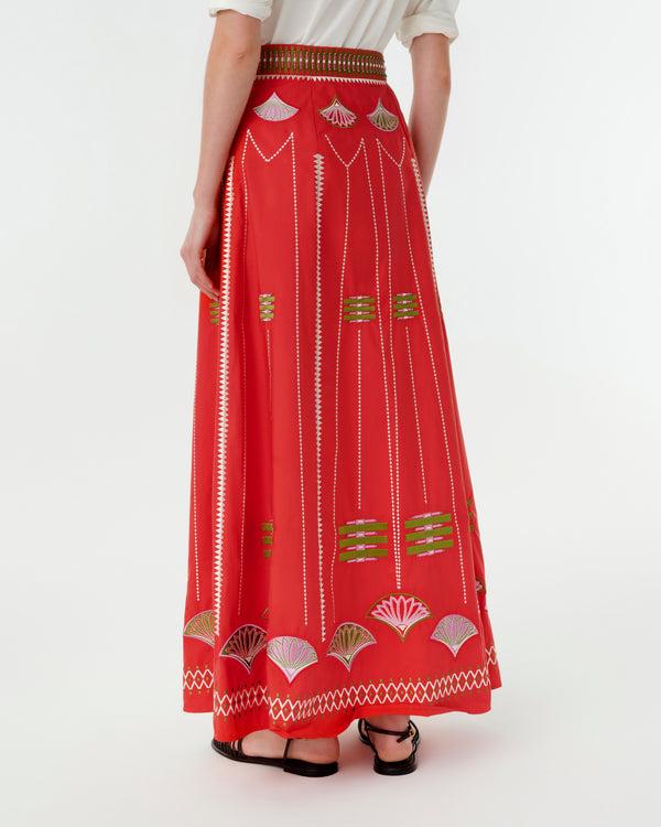 Emporio Sirenuse Camille Skirt With Japanese Peacock Embroidery