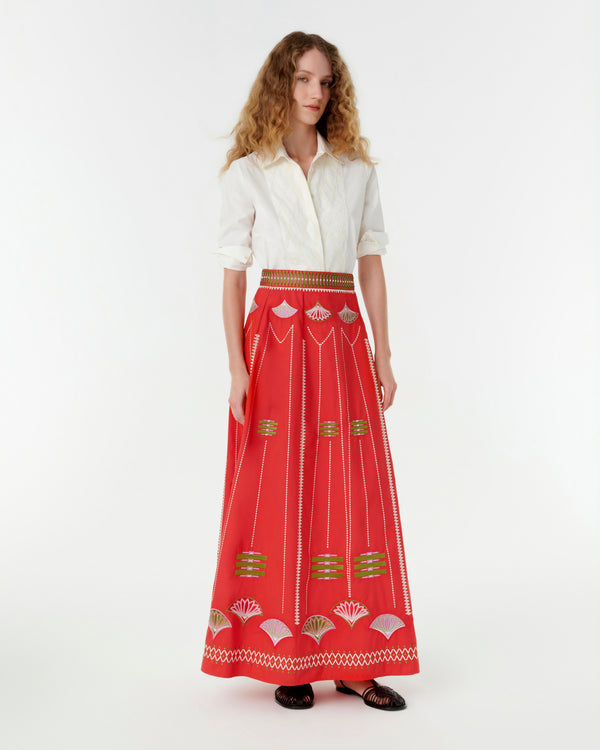 emporio sirenuse Camille Skirt with Japanese Peacock Embroidery
