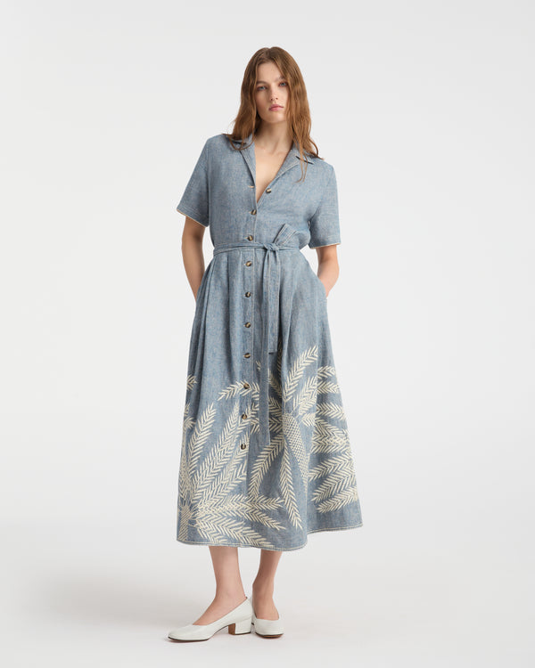 emporio sirenuse Claudia Dress with Palm Embroidery