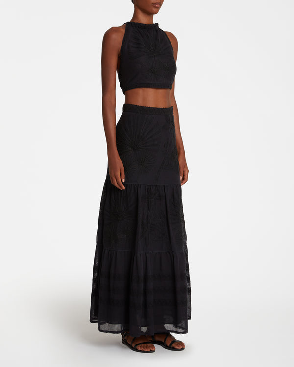 Emporio Sirenuse Elda Skirt With Flower Net Embroidery