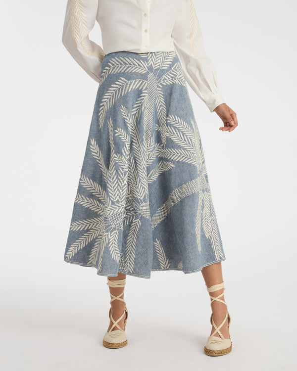 Emporio Sirenuse Tasha Skirt With Palm Embroidery