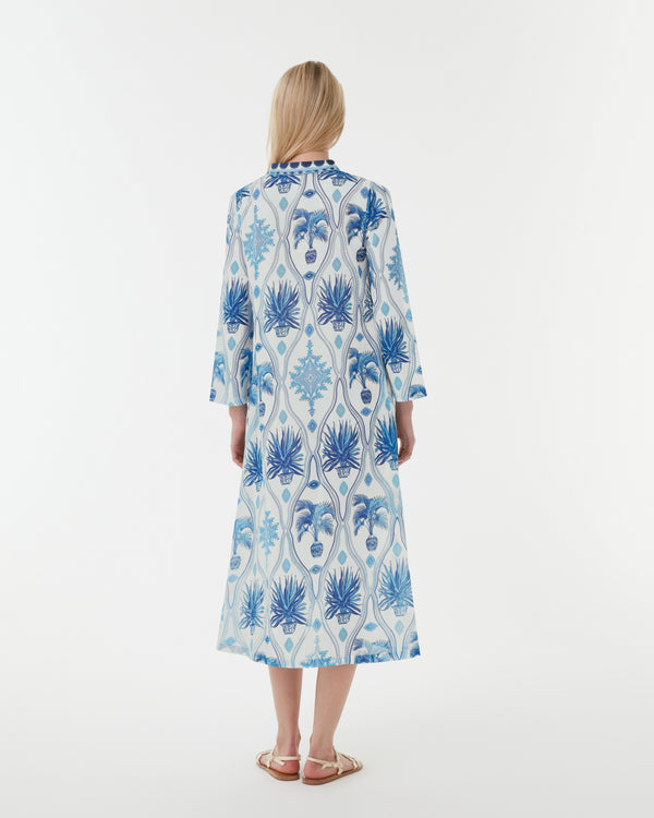 Emporio Sirenuse Giada Caftan In Garden Mesh Cotton Poplin