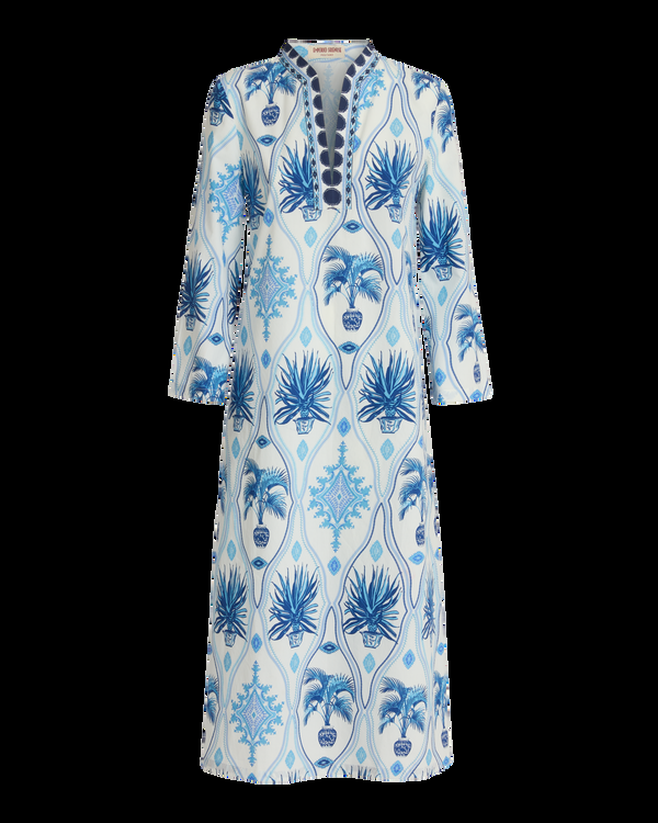 Emporio Sirenuse Giada Caftan In Garden Mesh Cotton Poplin