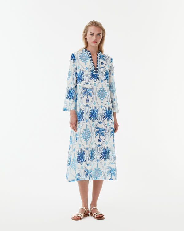 emporio sirenuse Giada Caftan in Garden Mesh Cotton Poplin