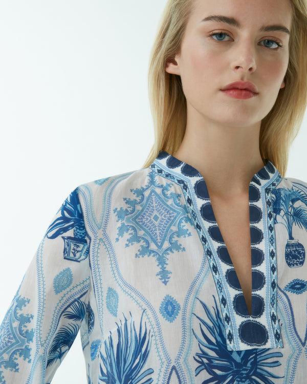 Emporio Sirenuse Giada Caftan In Garden Mesh Cotton Voile