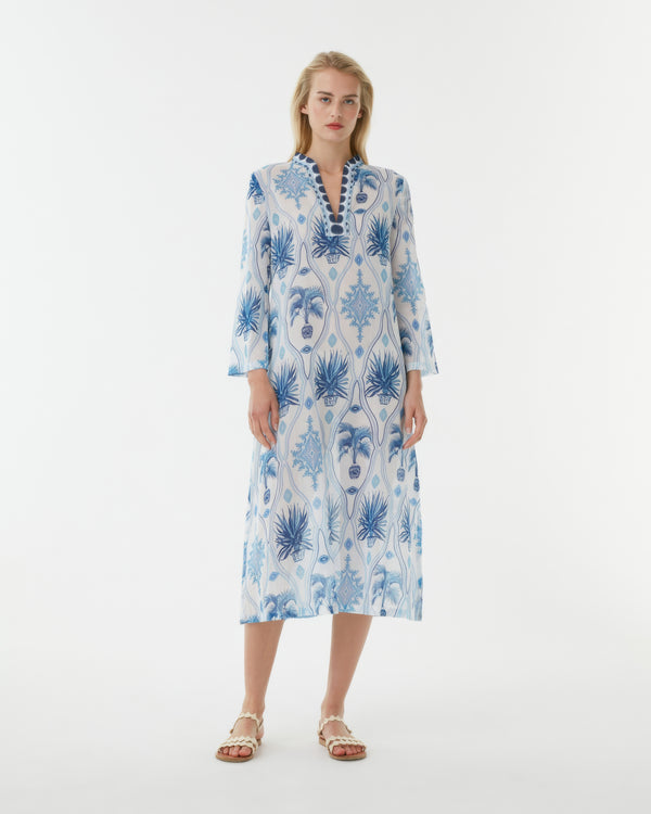 emporio sirenuse Giada Caftan in Garden Mesh Cotton Voile
