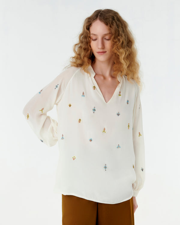 emporio sirenuse Ilizia Blouse with Astragal Embroidery