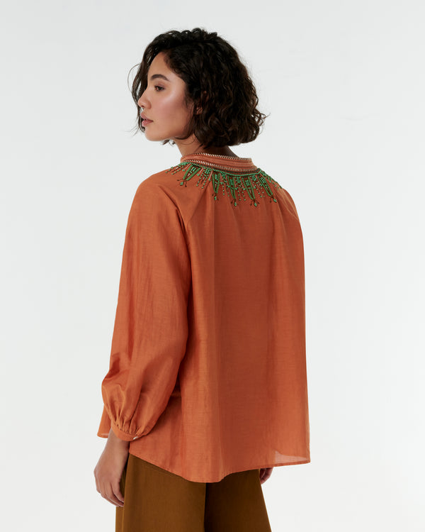Emporio Sirenuse Ilizia Blouse With Backgammon Embroidery