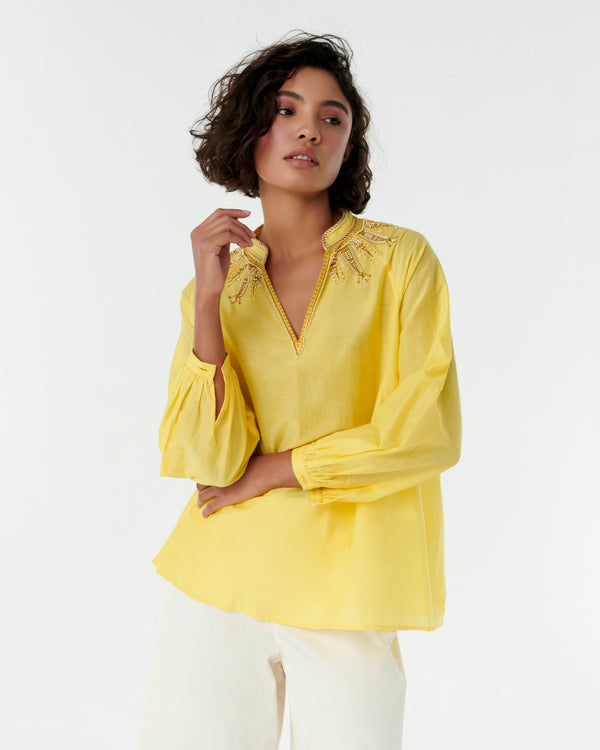 emporio sirenuse Ilizia Blouse with Backgammon Embroidery