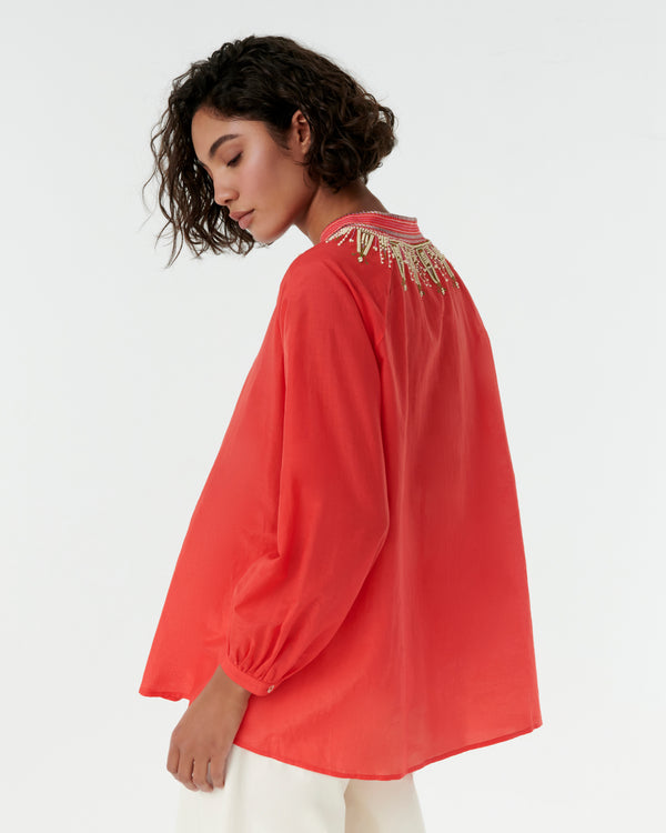 Emporio Sirenuse Ilizia Blouse With Japanese Peacock Embroidery