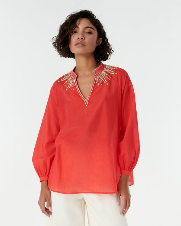 emporio sirenuse Ilizia Blouse with Japanese Peacock Embroidery