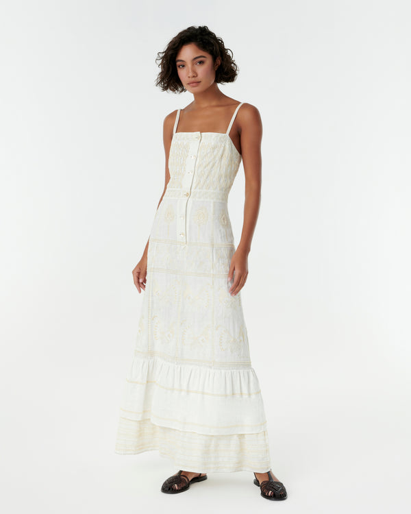 emporio sirenuse Indah Dress with Greek Rooster Embroidery