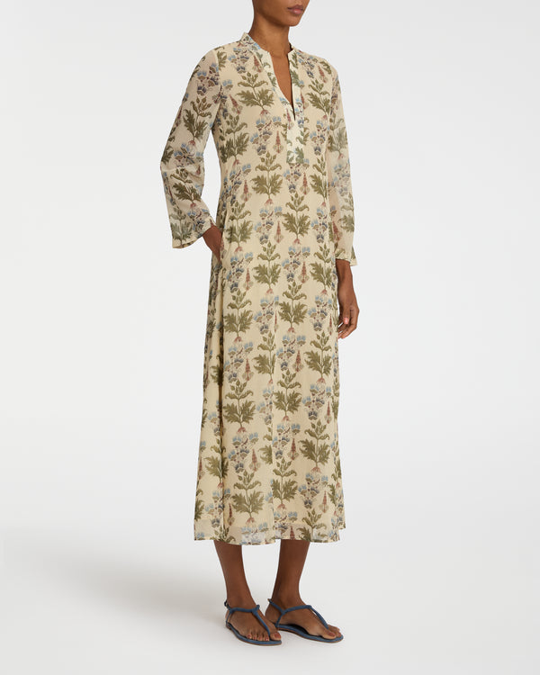 Emporio Sirenuse Jenna Caftan In Shiny Persian Botanic Print