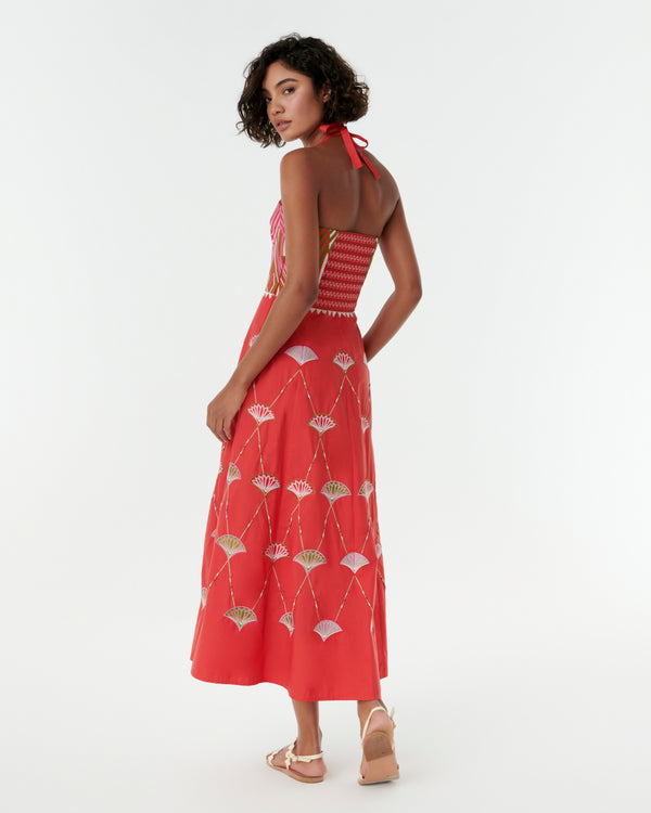 Emporio Sirenuse Lotty Dress With Japanese Peacock Embroidery