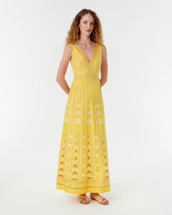 emporio sirenuse Nellie Dress with Backgammon Embroidery
