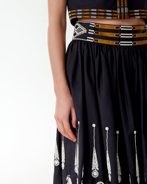 Emporio Sirenuse Ombretta Skirt With Greek Rooster Embroidery
